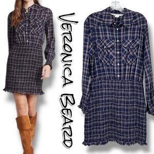 Veronica Beard Melnar Plaid Smocked Shirt Dress Pearl Snap Womens Sz 8 Preppy